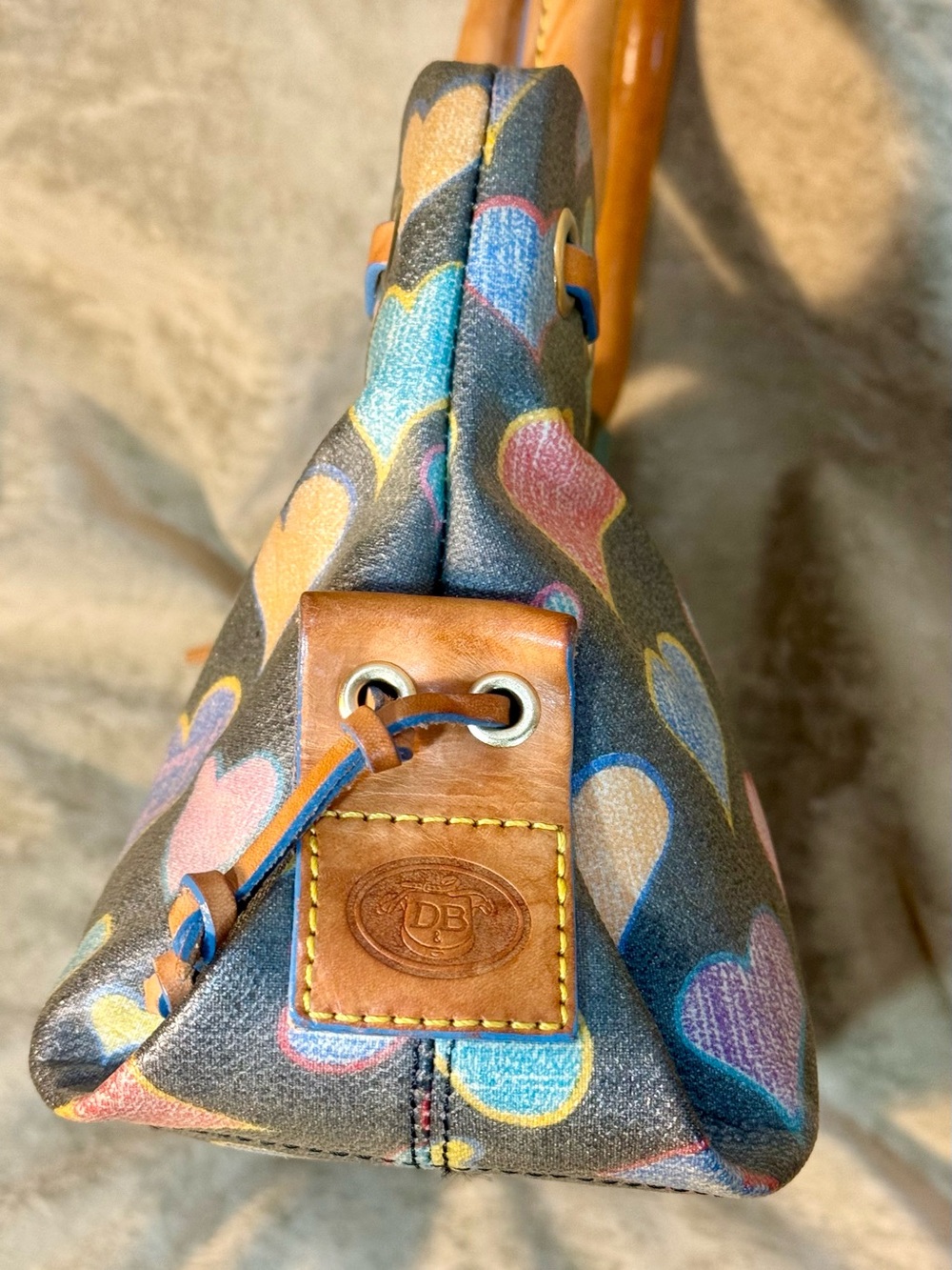 Dooney & Bourke Multicolor Heart Print Small/Mini Satchel with Leather Trim - Picture 9 of 11